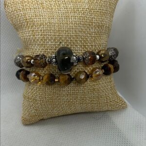 Swarovski Crystal Elegant Brown Beaded Bracelet Set